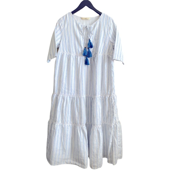 Wayward Fancies Eshakti Dresses & Skirts - Wayward Fancies Eshakti Cotton Linen Midi Dress with Eyelet Details & Tassels